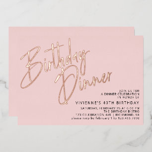 赤面ピンクローズ金ゴールドガーリーエレガント誕生日ディナー 箔招待状