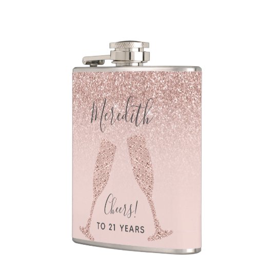 赤面ピンクローズ金ゴールドグラデーション21歳の誕生日プレゼント フラスク (左)