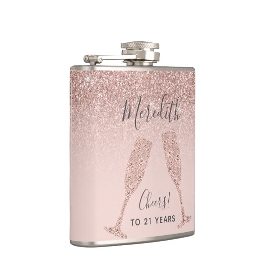 赤面ピンクローズ金ゴールドグラデーション21歳の誕生日プレゼント フラスク (右)