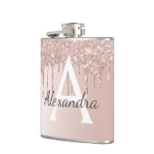 赤面ピンクローズ金ゴールドグリッターとスパークルモノグラム フラスク (左)