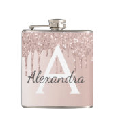 赤面ピンクローズ金ゴールドグリッターとスパークルモノグラム フラスク (正面)