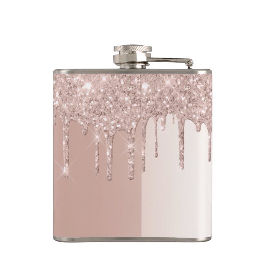 赤面ピンクローズ金ゴールドグリッターとスパークルモノグラム フラスク (裏面)