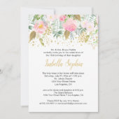 赤面ピンクローズ金ゴールドグリッターグリーナリーキンセアニェラ 招待状 (正面)