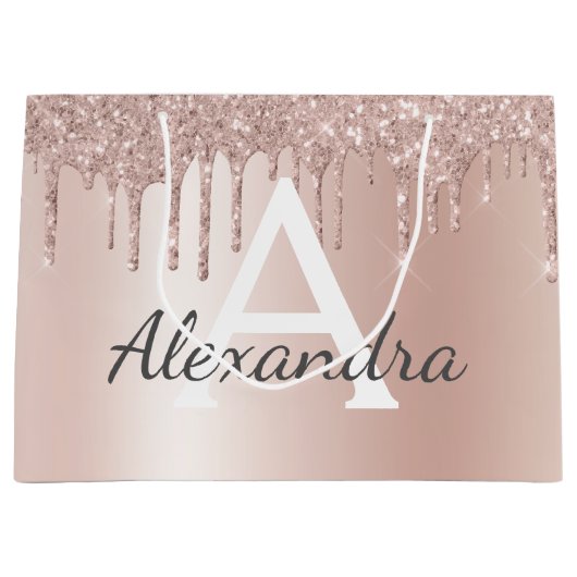 赤面ピンクローズ金ゴールドグリッターシモノグラムのック ラージペーパーバッグ (正面)