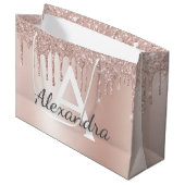 赤面ピンクローズ金ゴールドグリッターシモノグラムのック ラージペーパーバッグ (正面アングル)