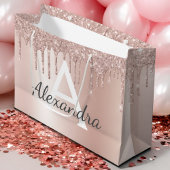 赤面ピンクローズ金ゴールドグリッターシモノグラムのック ラージペーパーバッグ