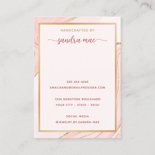 赤面ピンクローズ金ゴールドグリッタージュエリー表示カード 名刺 (裏面)