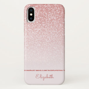 赤面ピンクローズ金ゴールドグリッターストライプパーソナライズされた iPhone X ケース