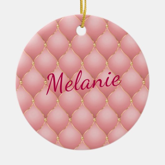 赤面ピンクローズ金ゴールドグリッターダイヤモンド名前をカスタムする セラミックオーナメント (正面)