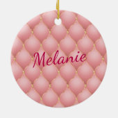 赤面ピンクローズ金ゴールドグリッターダイヤモンド名前をカスタムする セラミックオーナメント (裏面)