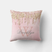赤面ピンクローズ金ゴールドグリッタードリップスネームモノグラム クッション (裏面)