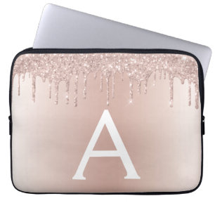 赤面ピンクローズ金ゴールドグリッタードリップスモノグラム ラップトップスリーブ