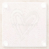 赤面ピンクローズ金ゴールドグリッターハートピースラブ ガラスコースター (裏面)