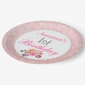 赤面ピンクローズ金ゴールドグリッターフローラ1st誕生日 ペーパープレート (アングル)