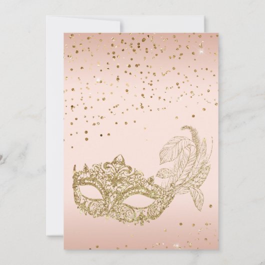 赤面ピンクローズ金ゴールドグリッターマスカレードスウィート16 招待状 (裏面)