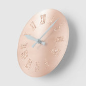 赤面ピンクローズ金ゴールドグリッターメタリックローマ数字 ラウンド壁時計 (傾斜)