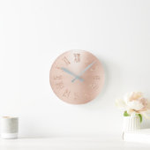 赤面ピンクローズ金ゴールドグリッターメタリックローマ数字 ラウンド壁時計 (ホーム)