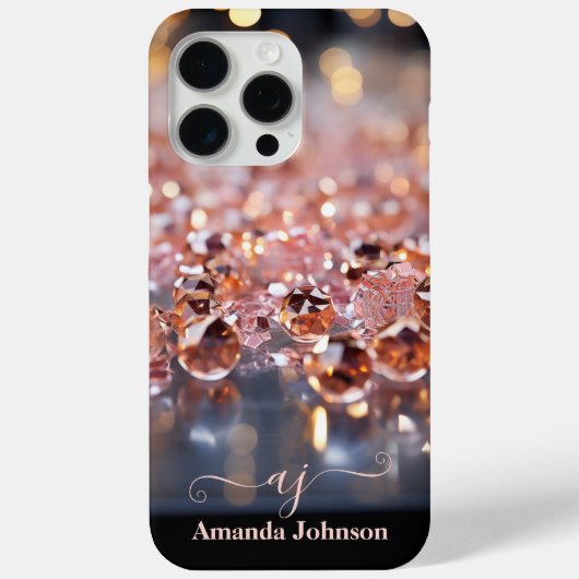 赤面ピンクローズ金ゴールドグリッターモノグラムの宝石 Case-Mate iPhoneケース (裏面)