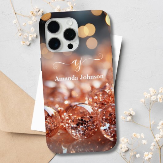 赤面ピンクローズ金ゴールドグリッターモノグラムの宝石 Case-Mate iPhoneケース