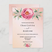 赤面ピンクローズ金ゴールドグリッター結婚フローラ ポストカード (正面/裏面)