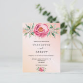 赤面ピンクローズ金ゴールドグリッター結婚フローラ ポストカード (スタンド正面)