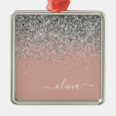 赤面ピンクローズ金ゴールドシルバーグリッターモノグラム メタルオーナメント (正面)