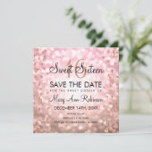 赤面ピンクローズ金ゴールドスウィート16グリッターライト 招待状 (スタンド正面)