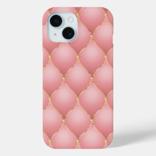 赤面ピンクローズ金ゴールドダイヤモンドタフテッドアイフォンケース iPhone 15ケース