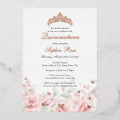 赤面ピンクローズ金ゴールドティアラキンセアニェラ 箔招待状 (正面)