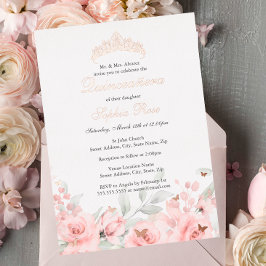 赤面ピンクローズ金ゴールドティアラキンセアニェラ 箔招待状