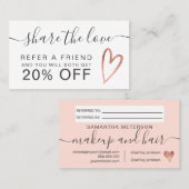 赤面ピンクローズ金ゴールドハートスクリプト共有ザラブ 紹介カード (正面/裏面)