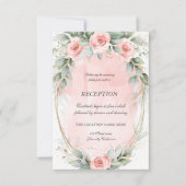 赤面ピンクローズ金ゴールドフレーム披露宴 招待状 (正面)