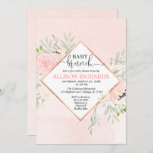 赤面ピンクローズ金ゴールドフローラガールベビーブランチ 招待状 (正面/裏面)