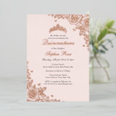 赤面ピンクローズ金ゴールドフローラキンセアニェラ誕生日 箔招待状 (立ち正面)