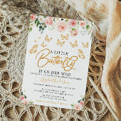 赤面ピンクローズ金ゴールドフローラバタフライベビーシャワー 招待状