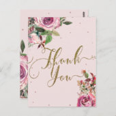 赤面ピンクローズ金ゴールドフローラモダンありがとう ポストカード (正面/裏面)