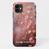 赤面ピンクローズ金ゴールドフローラモノグラムのグリッター Case-Mate iPhoneケース (裏面)