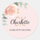 赤面ピンクローズ金ゴールドフローラユーカリ感謝していユー ラウンドシール (正面)
