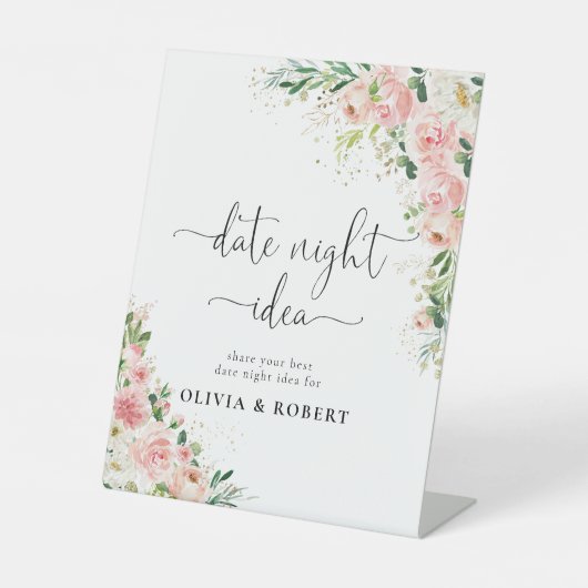 赤面ピンクローズ金ゴールドフローラ日付夜アイディア標識 台座サイン (正面)
