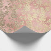 赤面ピンクローズ金ゴールドフローラ粉末ガラスラグジュアリー ラッピングペーパー (角)