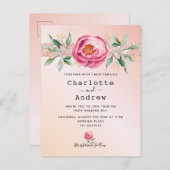 赤面ピンクローズ金ゴールドフローラ結婚ズ ポストカード (正面/裏面)