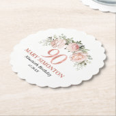 赤面ピンクローズ金ゴールドフローラ90誕生日 ペーパーコースター (アングル)