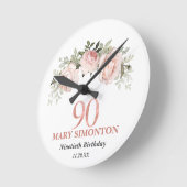 赤面ピンクローズ金ゴールドフローラ90誕生日 ラウンド壁時計 (傾斜)
