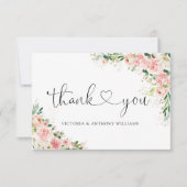 赤面ピンクローズ金ゴールドブライダルシャワーフラットサンキュー サンキューカード (正面)