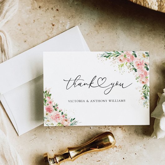 赤面ピンクローズ金ゴールドブライダルシャワーフラット サンキューカード