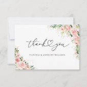 赤面ピンクローズ金ゴールドブライダルシャワーフラット サンキューカード (正面)