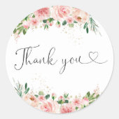 赤面ピンクローズ金ゴールドブライダルシャワー ラウンドシール (正面)