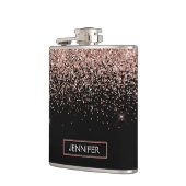 赤面ピンクローズ金ゴールドブラックグリッターモノグラム名 フラスク (左)