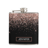 赤面ピンクローズ金ゴールドブラックグリッターモノグラム名 フラスク (正面)