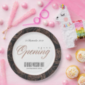 赤面ピンクローズ金ゴールドブラックフローラグランドオープン ペーパープレート (パーティー)